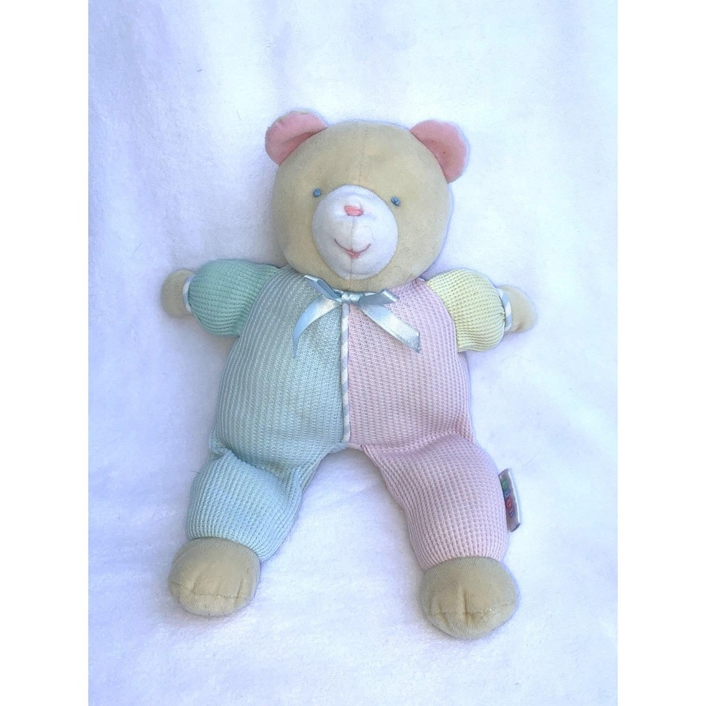 Eden Vintage Pastel Teddy Bear Colorblock Waffle Knit Plush Toy Nursery